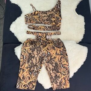 Leopard and Baroque Print Two-Piece Set